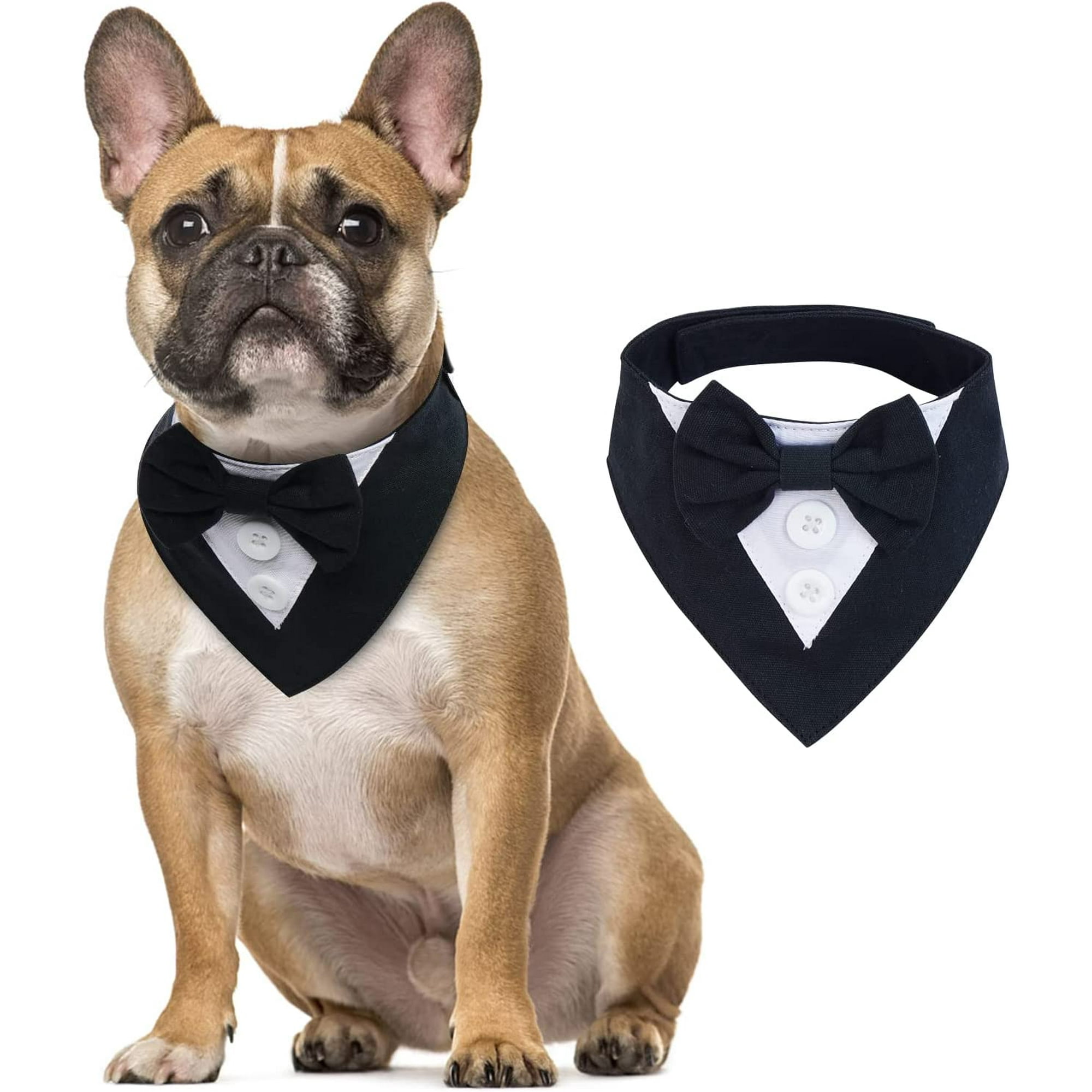Dog Formal Collar Tuxedo Wedding Neckwear with Bow Tie Adjustable Pet Tux Bandana for Small Medium Dogs and Cats Gentleman Dress Up for Wedding