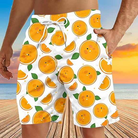 DODADAWANJ Mens Summer Shorts Clearance Sale,Men's Hawaiian Beach Shorts Casual Lightweight Drawstring Short Pants with Pockets Orange Fruit Graphic Board Shorts Big and Tall 5 Inch Shorts