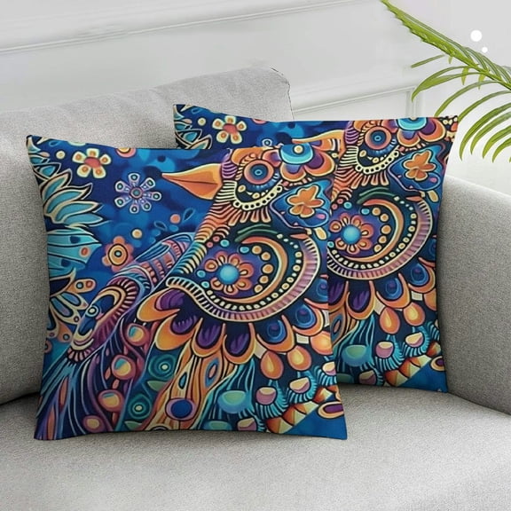 Acheng Boho Style Blue Mandala Throw Pillow Covers - Set of 2 Home Decor, Bedroom Bed Outdoor Couch Sofa Pillow Covers(2pcs, Blue Flowers) White