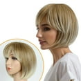thumbnail image 6 of Creamily Blonde Wigs for Women Brown Roots Short Blonde Bob Wig Bloned Wig with Bangs Wefted Wig Cap, 6 of 10