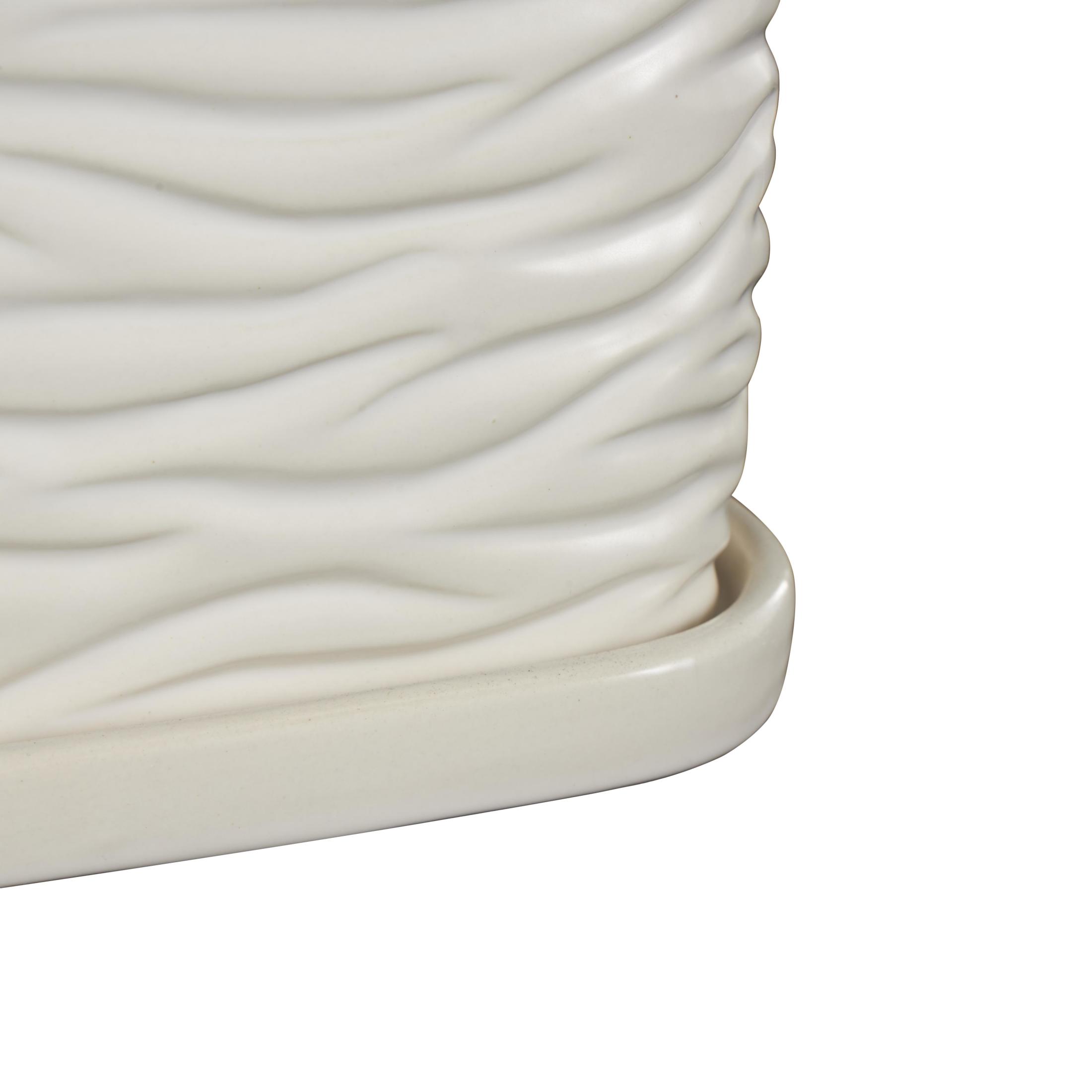DecMode 7",6",5"H Wavy Ribbed White Ceramic Planter with Attached Saucer (3 Count)