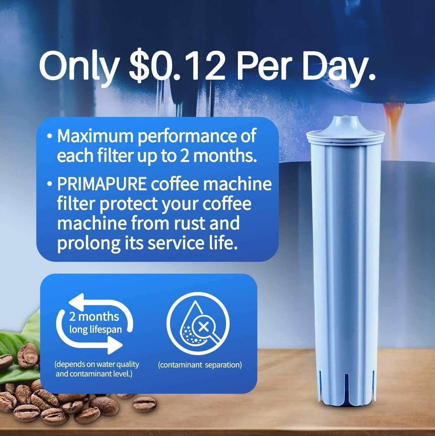 4-Pack PrimaPure Coffee Machine Water Filter Replacement for Jura Clearyl Blue 71445, 67879, ENA3, ENA5, J6, J9, J95 Certified To NSF / ANSI 42 by IAPMO R&T
