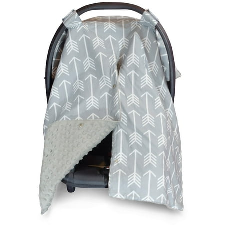 Kids N' Such 2 in 1 Car Seat Canopy Cover with Peekaboo Opening™ - Large Arrow Carseat Cover with Grey Dot Minky | Best for Baby Girls and Boys | Doubles as a Nursing Cover for Breastfeeding