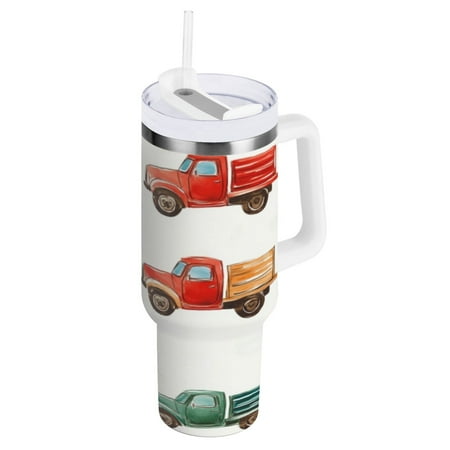 

40 Oz Car Handle Water Cup 10.8x3.85 Inch Stainless Steel Water Cup With Handle Water Cup Car Water Cup Travel Coffee Cup Red Cartoon Truck