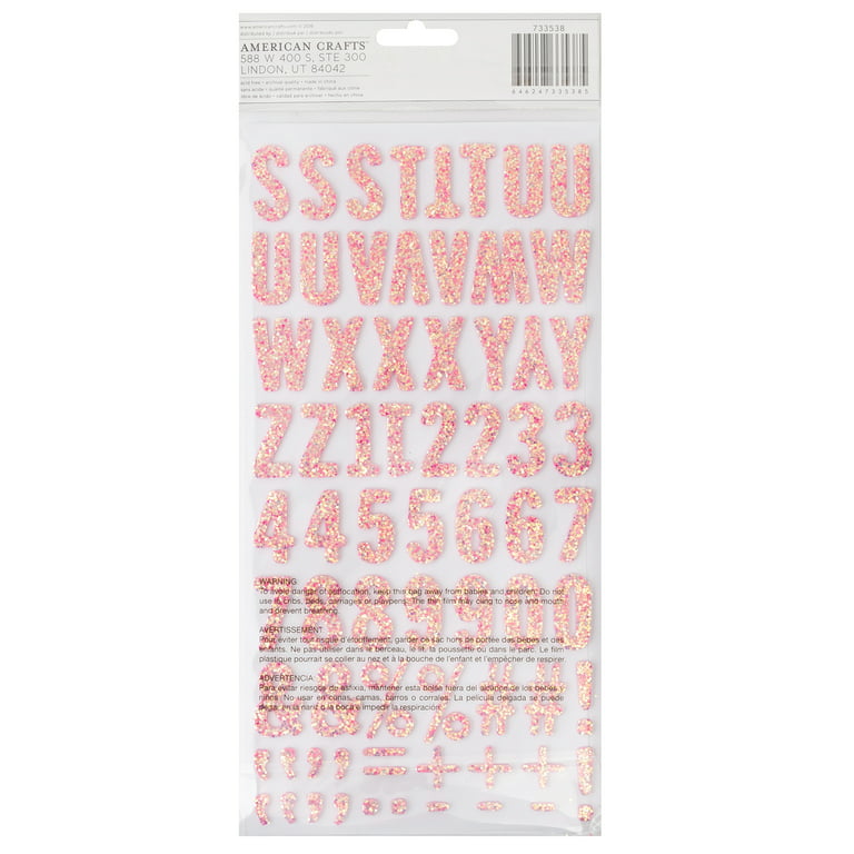 American Crafts Thickers 5.5 x 11 Pink Glitter Foam Tealightful Alphabet  Stickers, 2 Piece