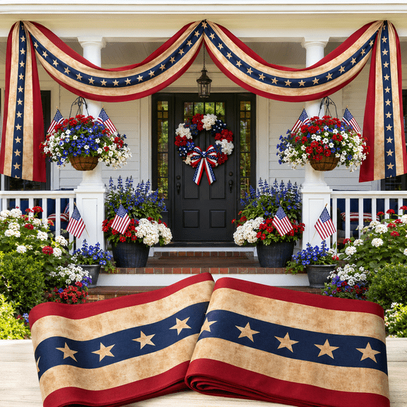2 Pack 2x20 ft Patriotic Flag Bunting,White and Blue Banner Decoration, 250th Anniversary 4th of July USA Flag, Outdoor Celebration, Easy Hang Decor