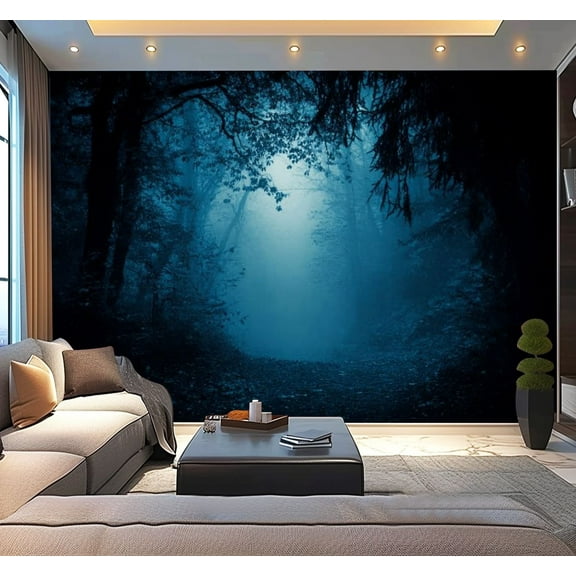 Peel and Stick Wallpaper Waterproof pathway dark foggy forest among growth Hazy perspective framed by Wall Mural Decor Self Adhesive and Removable 100in x 144in