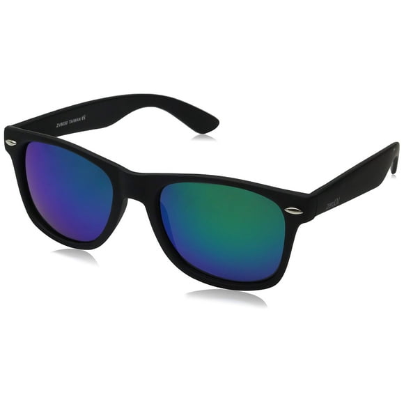 Lunettes de Soleil Plates Mates Réfléchissantes avec Lentilles Miroir Colorées, Style Bord Corne - UV400 (Polarisé / Caoutchouté Noir/vert)
