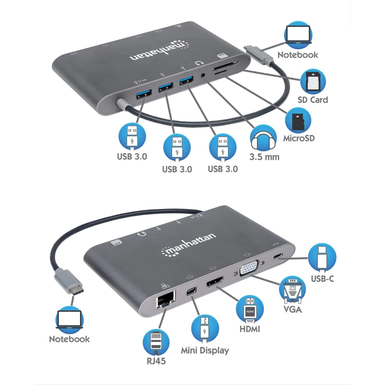 Manhattan 152808 SuperSpeed USB-C to 7-in-1 Docking Station