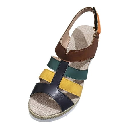 

Ladies Weave Open Toe Hook Loop Summer Slope Heel Thick Soled Wedges Roman Sandals