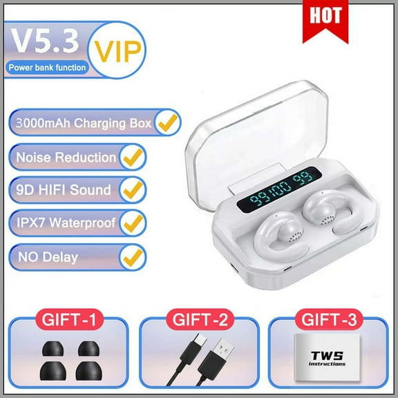 Sports Bluetooth Headphones With Mic Ipx5 Waterproof Bone Conduction Ear Hooks Tws Wireless Earphones Hifi Stereo Music Earbuds - Earphones & Headphones