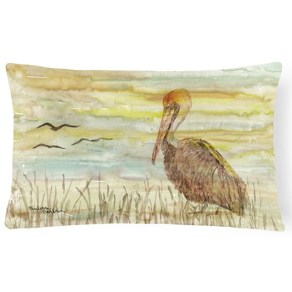 Brown Pelican Yellow Sky Canvas Fabric Decorative Pillow