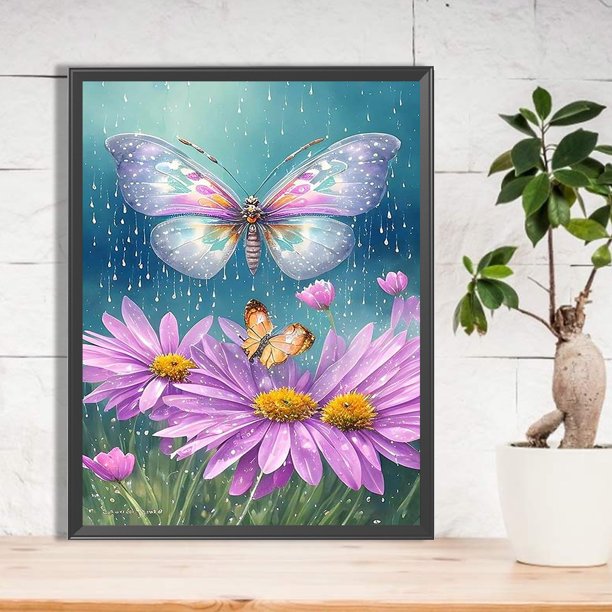 Cuadros Decorativos Pintura de diamante 5D DIY Taladro redondo completo Flores y mariposas Decoración para el hogar (K881) DQrwqpou embutido en tela