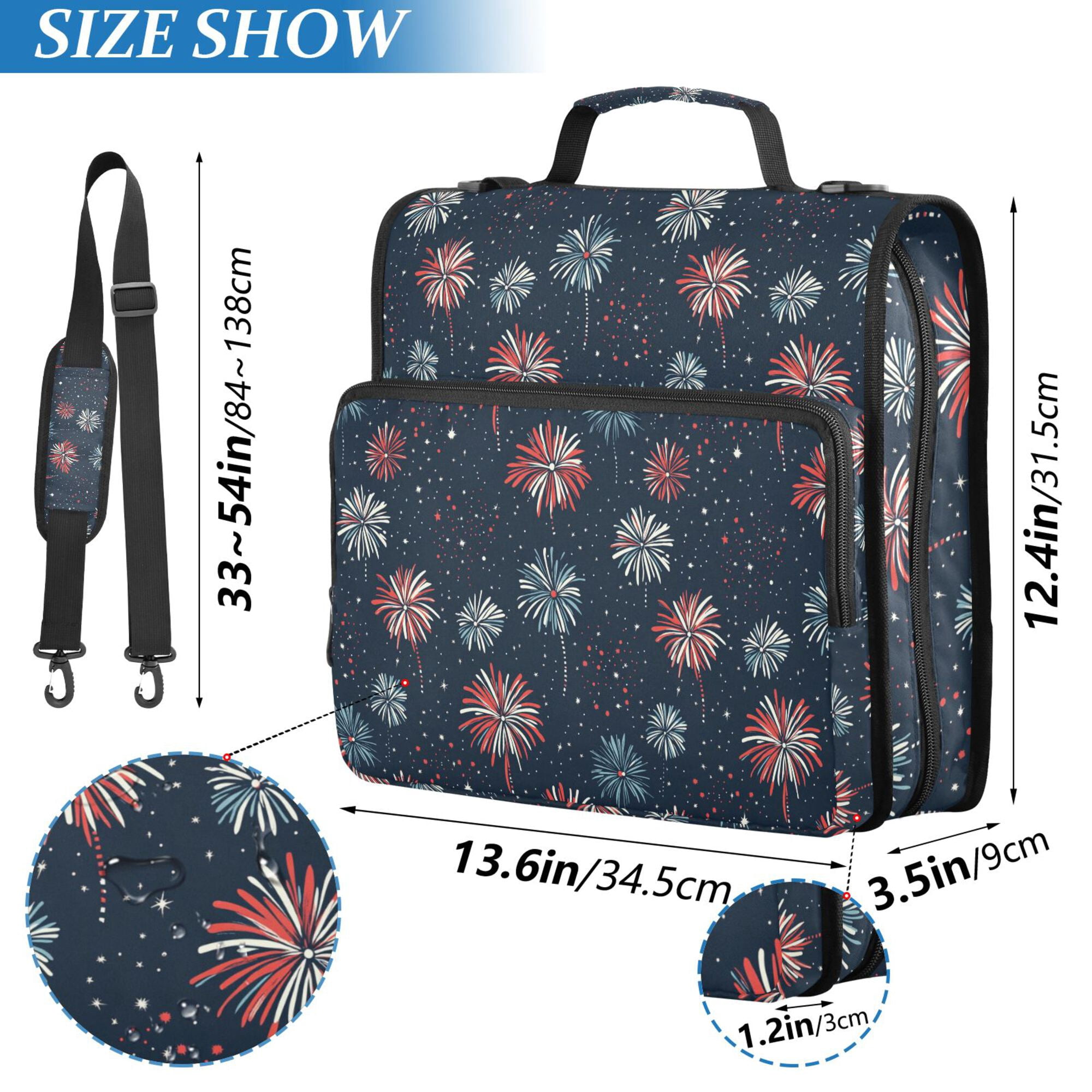 FORMRS Zipper Binder with Shoulder Strap 2-inch Ring 500 Sheet Capacity File Bag, Starry Fireworks Pattern
