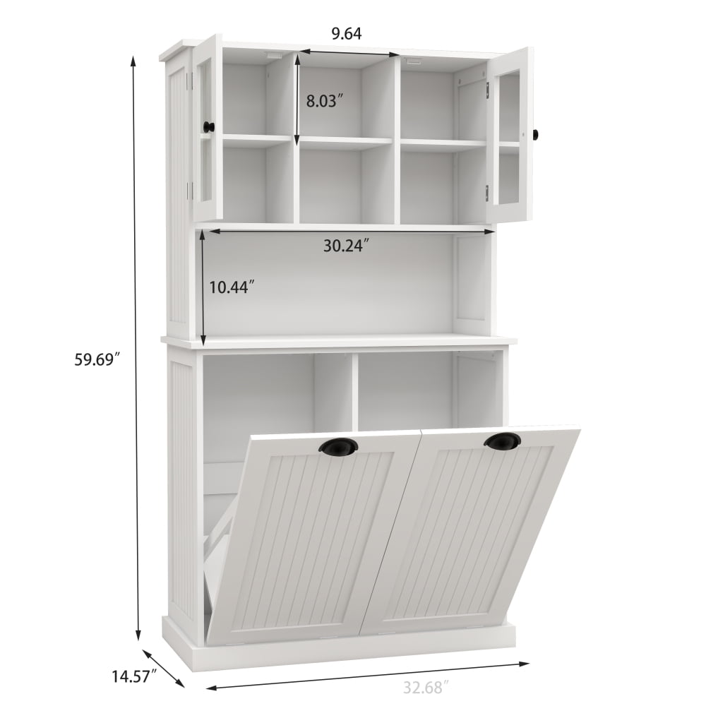 Holaki 59.69" Two-Compartment Tilt-Out Dirty Laundry Basket Tall Bathroom Cabinet with 2 Adjustable Shelves,Tall Pantry Cabinet Cupboard,White/Black