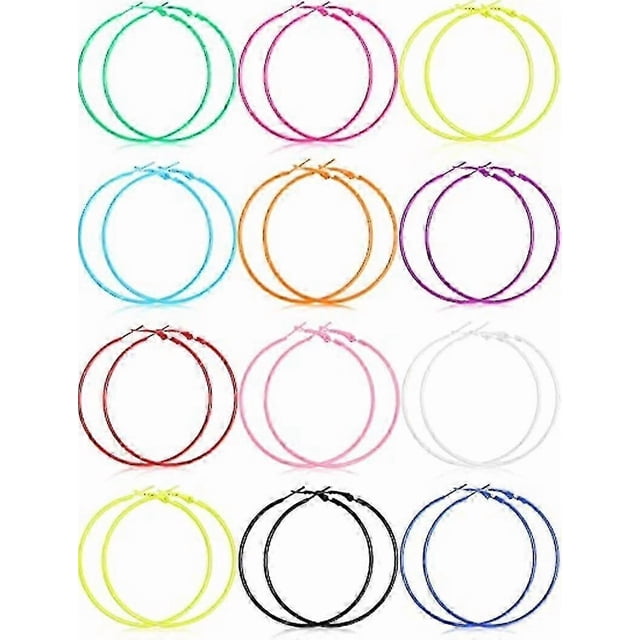 12 Pairs 90's Classic Large Earrings Vintage Neon Drop Earrings Women's Accessories_c*