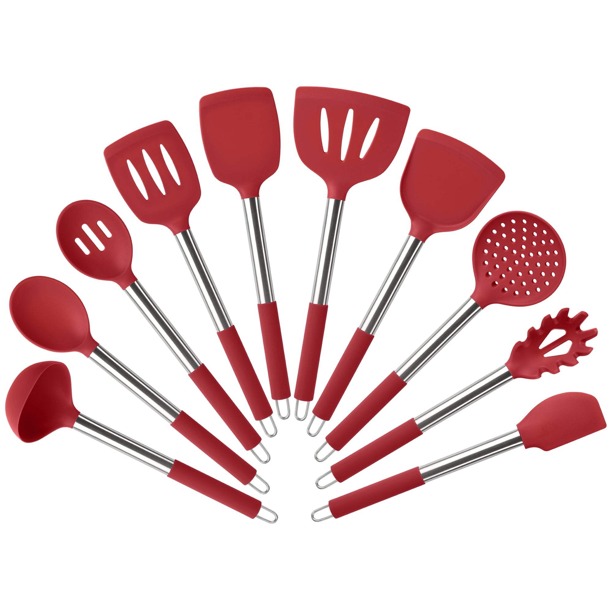 red silicone kitchen utensils set