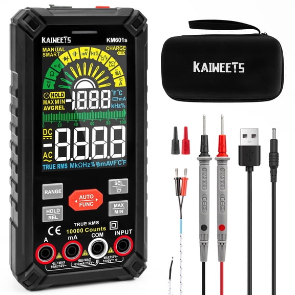 KAIWEETS Digital Multimeter 10000 Counts TRMS Auto Ranging, Rechargeable Smart Multimeter, Color LCD Screen Volt Meter, Measures Voltage, Current, Resistance, Continuity, Capacitance, Frequency