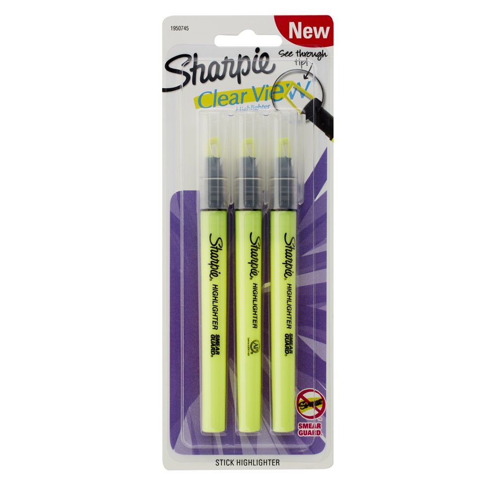 Sharpie Clear View Tip Highlighters, Yellow, 3 Count
