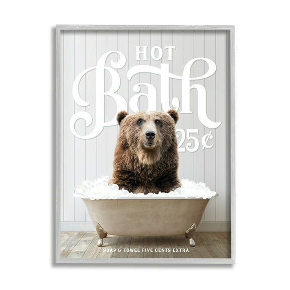 Stupell Industries Vintage Bathroom Bear Ad Animals & Insects Painting Gray Framed Art Print Wall Art, 11 x 14
