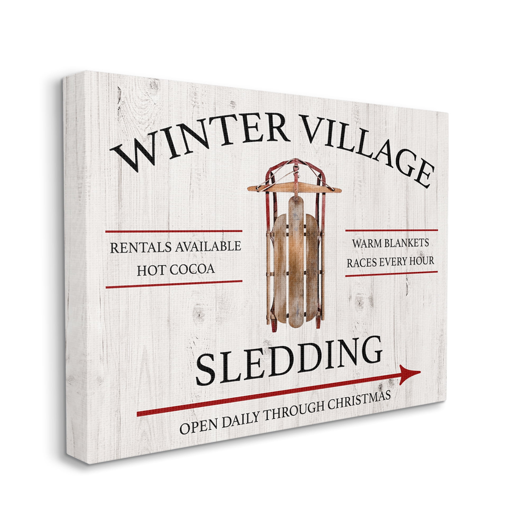 Stupell Industries Winter Village Sledding Holiday Painting Gallery Wrapped Canvas Art Print Wall Art, 48 x 36