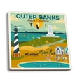thumbnail image 1 of Outer Banks, North Carolina, Beach and Lighthouse, Geometric (Absorbent Ceramic Coasters Set of 4 Matching Images, Cork Back, Kitchen Table Decor), 1 of 3