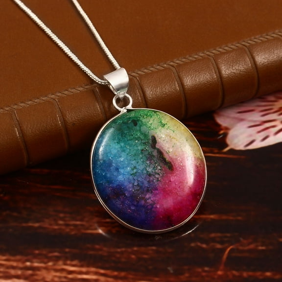 Gems N Jewels Pretty Multicolor Solar Agate Druy Pendant 925 Sterling Silver Jewelry For Men/Women