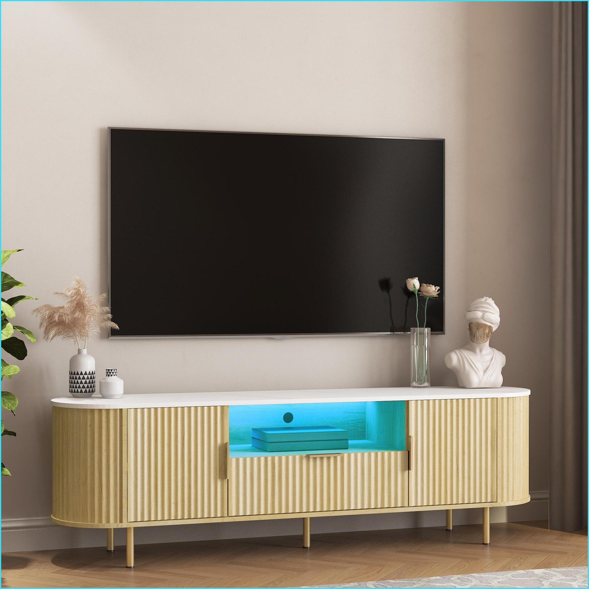 TV Furniture LED Entertainment Center with 16 Color LEDs, Storage Doors, Fits 55+ Inch TVs | MDF | TV Size Ranges 60-69 inches