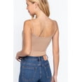 thumbnail image 4 of Saronite Basic Cotton Round Neck Removable Bra Cup Cami Straps Crop Tank Top, Khaki (Women's), 4 of 4