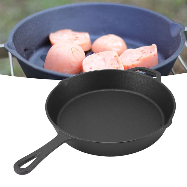 Poêle à Frire en Fonte, Répartition Uniforme de la Chaleur, pour Cuisson et Grillades en Camping Intérieur Extérieur Sans Revêtement