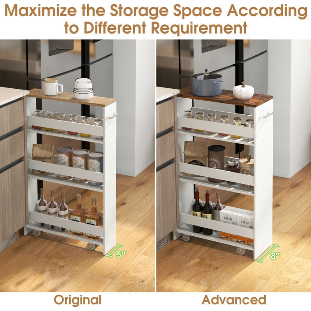 Finihen Rolling Cart, Kitchen Island Cart, 4-Tier Rolling Storage Cart Slim Kitchen Cart on Wheels with Open Shelves and Handle, for Kitchen, Dining Room, Rustic Brown Finihen Rolling Cart, Kitchen Island Cart, 4-Tier Rolling Storage Cart Slim Kitchen Cart on Wheels with Open Shelves and Handle, for Kitchen, Dining Room, Rustic Brown