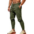 thumbnail image 2 of Men's Tapered Jogger Sweatpants, Drawstring Elastic Waist Outdoor Working Pants, Fall Slim Fit Solid Color Casual Trousers with Pockets Army Green 2XL, 2 of 6
