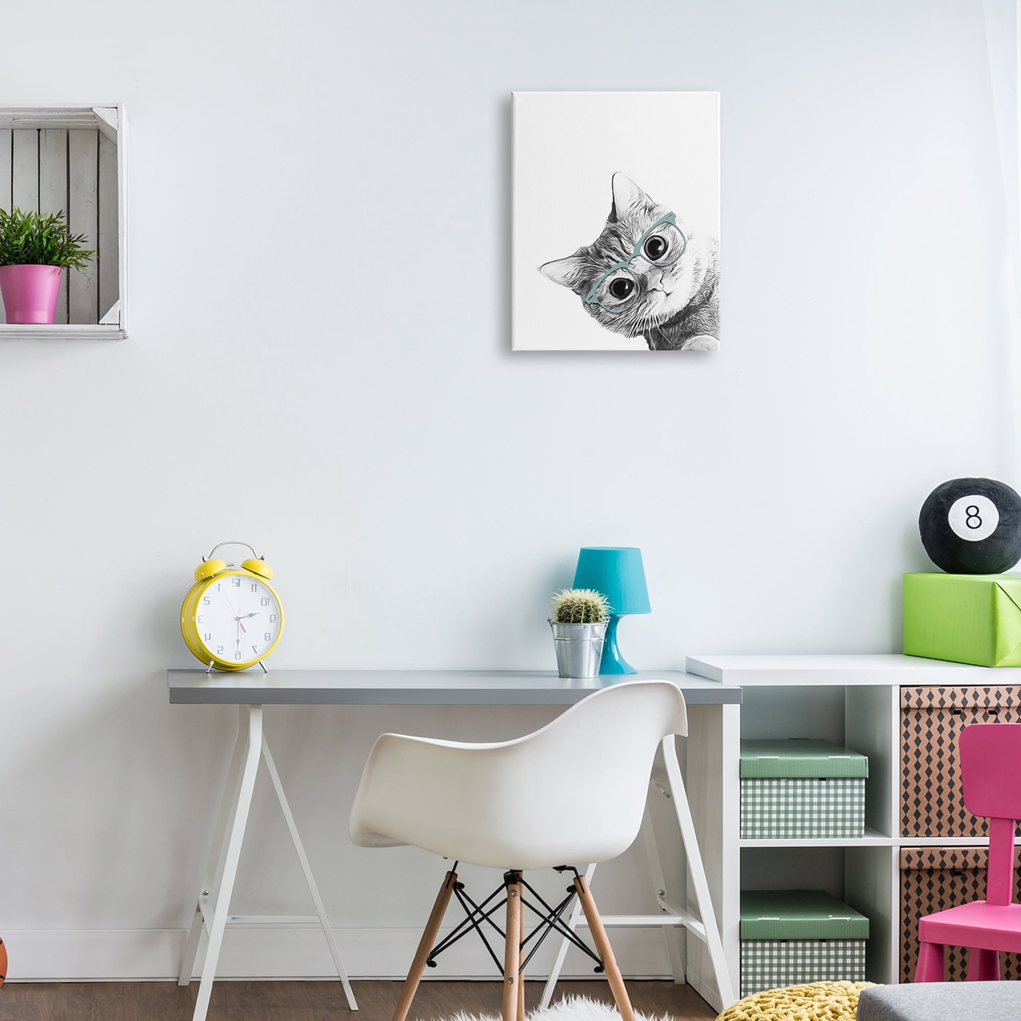 Stupell Industries Monochrome Cat Kitten Peeking Glasses Portrait, 16 x 20, Design by Annalisa Latella