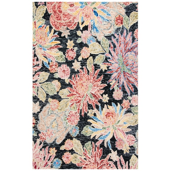 SAFAVIEH Jardin Dahila Floral Area Rug, Charcoal/Red, 3' x 5'