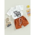 thumbnail image 3 of Faithtur Toddler Boys Summer Outfit Sets Short Sleeve Letter Print Tops + Solid Color Drawstring Shorts, 3 of 9