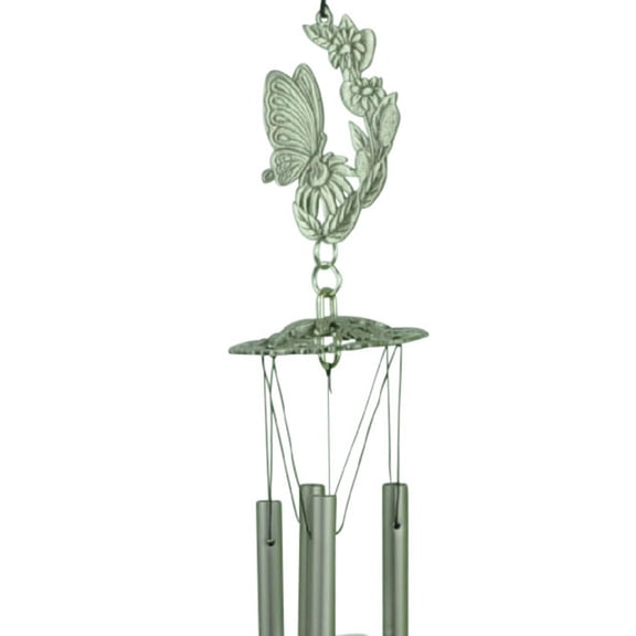 19 Inch 2 Butterflies Windchime Glory Land Pewter Garden Home Decoration
