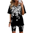 thumbnail image 3 of Blusas para Mujeres Casual Cuello en V Impresión de Manga Corta Blusa Y Pantalones Cortos Dos Piezas Pantalones Conjunto, 3 of 4