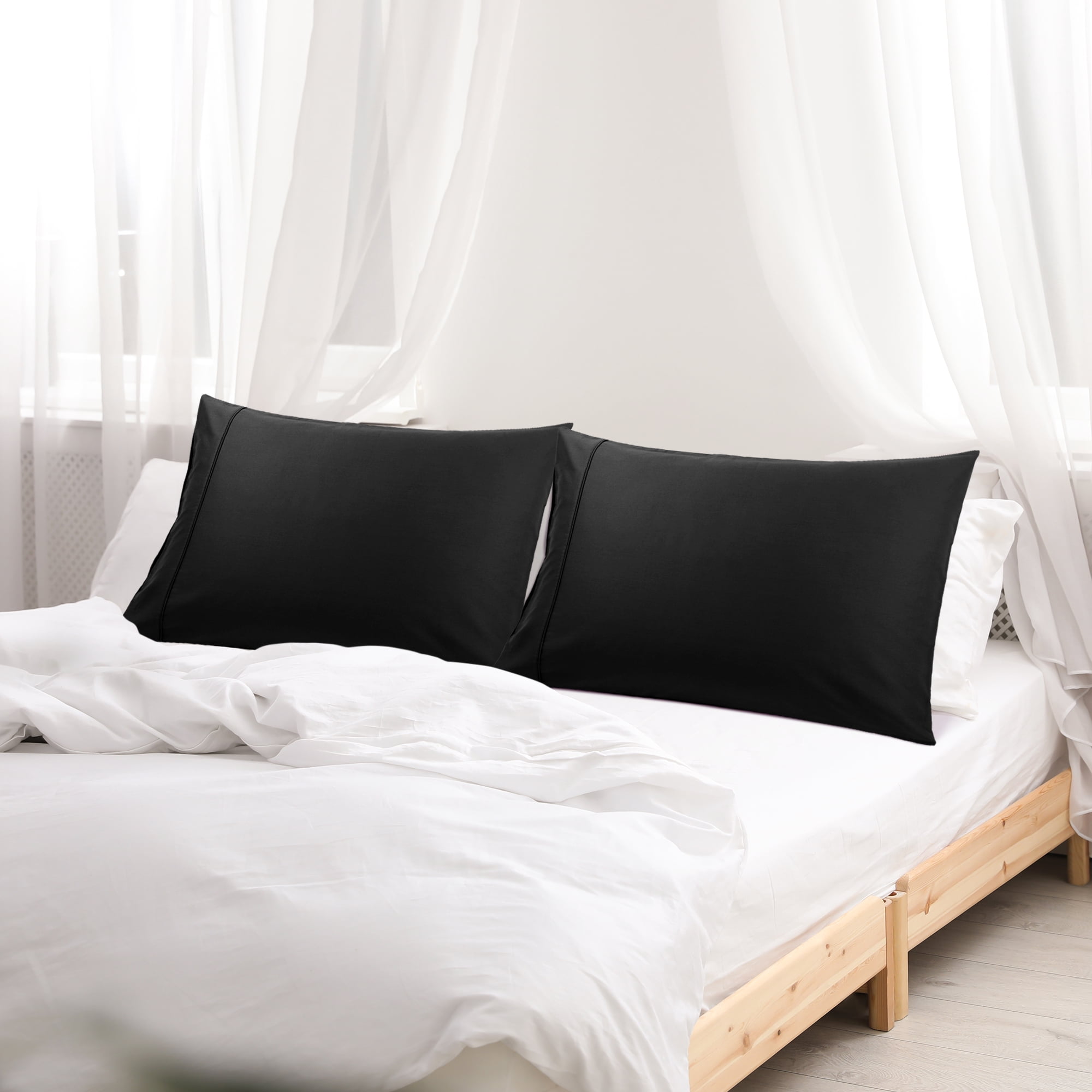 Unique Bargains Cotton Zipper Closure Pillowcase Set of 2 Black Standard