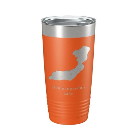 

Okamanpeedan Lake Map Tumbler Travel Mug Insulated Laser Engraved Coffee Cup Iowa Minnesota 20 oz Orange