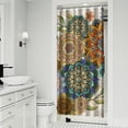 thumbnail image 2 of Small Stall Narrow Shower Curtain 36"W x 72"L – Tropical Bohemian Leaves, Mid-Century Abstract Boho Botanical Bathroom Decor, Vintage Floral Palm Leaf Pattern, Rustic Tribal Folk Style, 2 of 5