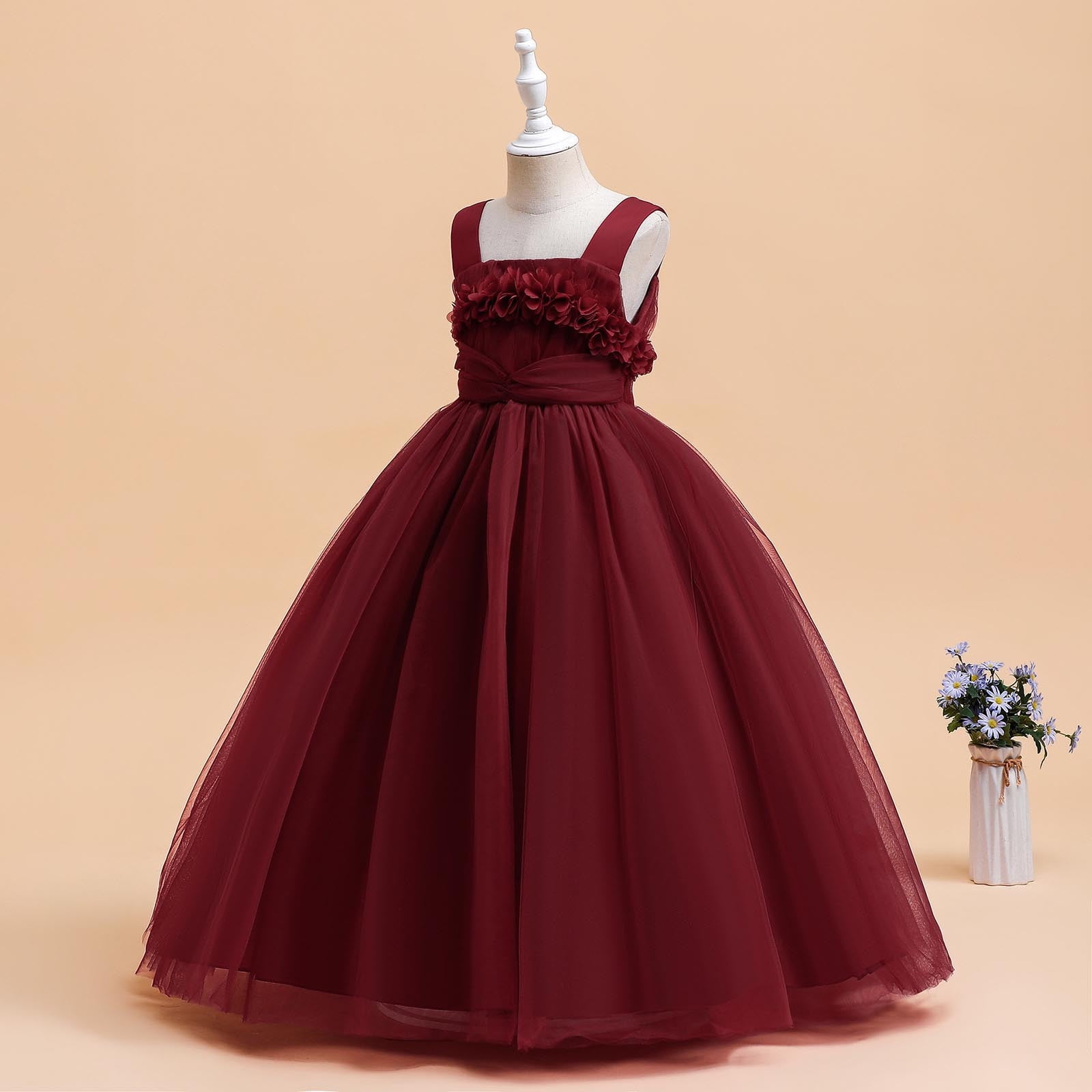 Wedding Guest Dresses for Girls 225 Size 6-17 Juniors Teens Elegant Sleeveless Floral A-Line Solid Tulle-Tutu Flower Girls Prom Dress