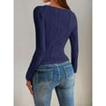 thumbnail image 2 of Women'S Tops 2025 Fall Fashion Long Sleeve Crewneck Blouse Slim Fit Textured Basic Knit T Shirt Y2k Clothes Navy Blue XL, 2 of 5