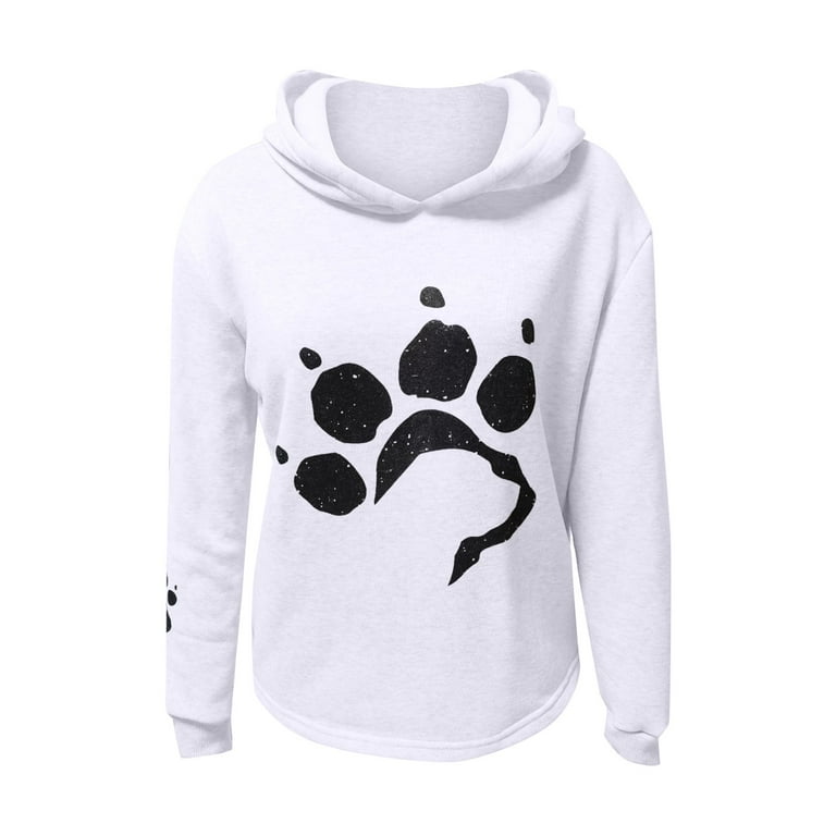Women Hoodies Clearance Women s Casual Cat Paw Print Long Sleeved