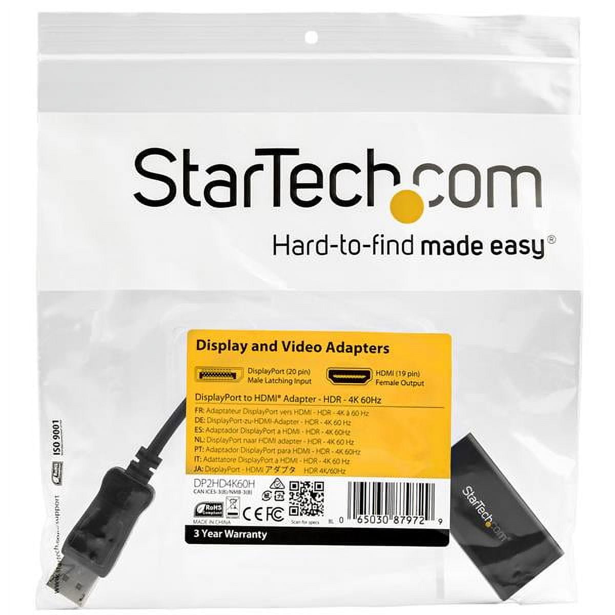 StarTech.com DP2HD4K60H DisplayPort to HDMI Adapter with HDR 4K 60Hz - Black