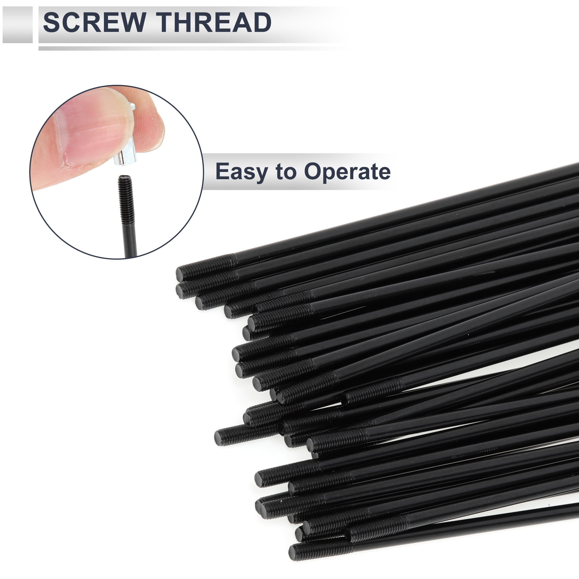 Unique Bargains 36Pcs Durable Universal 12G Bike Wheel Spokes with Nipples Black 9.65"