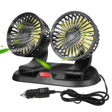 AUTOXBERT 2-Speed Car Vehicles Fan 360° Adjustable Dual Head 12V Cooling Portable Auto Van Air Cooler Black