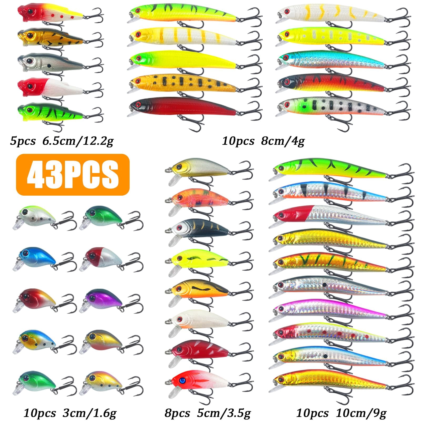 43pcs Bass Fishing Lures Kit Set Topwater Hard Baits Minnow Crankbait Pencil Vib Swimbait For Pike Fit Saltwater And Freshwater