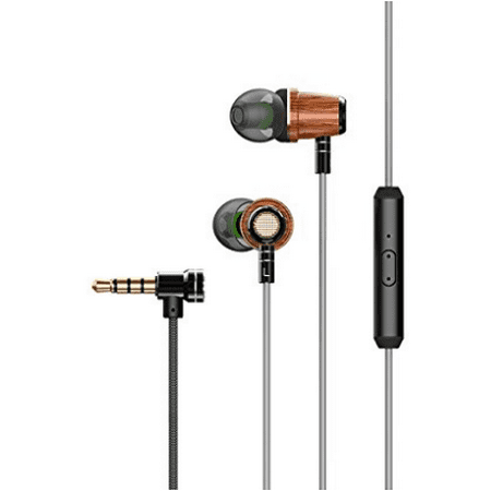 Earphone, In-Ear Earphone with Wooden Housing, Bass Sound Earbuds, 3.5mm Wired Headphones with Mic & Volume Control Wired Earphones Stereo Noise Isolating Earbuds for All Cell (Best Sound Isolating Earbuds Under 50)