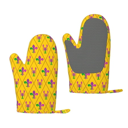 

Lafuoo Mardi Gras Crayfish and Fleur de lis Pattern Silicone Anti-Scalding Gloves Hanging Rope Gloves are Suitable for Kitchen Utensils for Kitchen Baking Cooking Outdoor Barbecue
