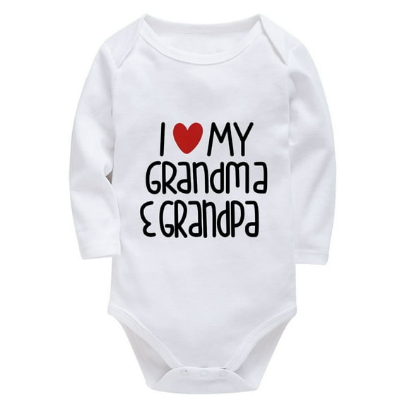 I Love My Grandma And Grandpa Romper Newborn Girl Long Sleeve Bringing Home Baby Outfits Girl White Baby Onesie 12 Months